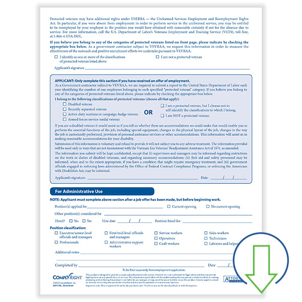 Downloadable Voluntary Affirmative Action and Veteran Status Data Form HRdirect